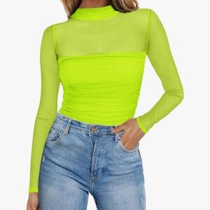 Vibrant Lime Long Sleeve Women's Blouse